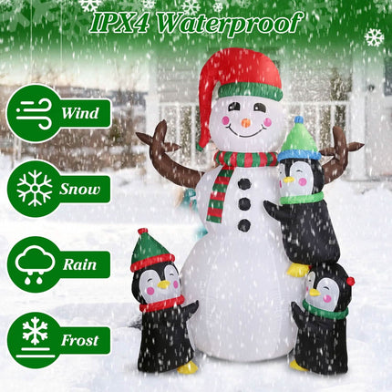5.9Ft Snowman and Penguin Blow Up Yard Decoration with LED Light Built-in Air Blower