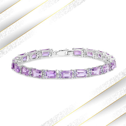 19.19 Carat Genuine Amethyst and Tanzanite .925 Sterling Silver Bracelet