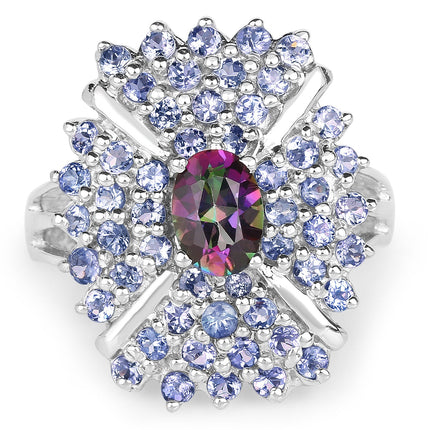 2.86 Carat Genuine Mystic Topaz and Tanzanite .925 Sterling Silver Ring
