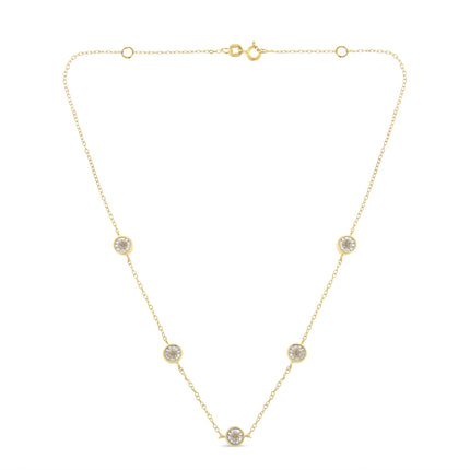 Yellow Color Plated Sterling Silver Diamond Station Necklace (1/2 cttw, K-L Color, I2-I3 Clarity)
