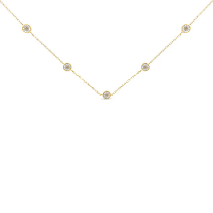 Yellow Color Plated Sterling Silver Diamond Station Necklace (1/2 cttw, K-L Color, I2-I3 Clarity)