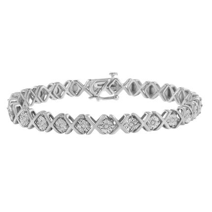 .925 Sterling Silver 1/10 cttw Miracle-Set Round-Cut Diamond "X" Link Tennis Bracelet (I-J color, I2-I3 clarity) - 7.25"