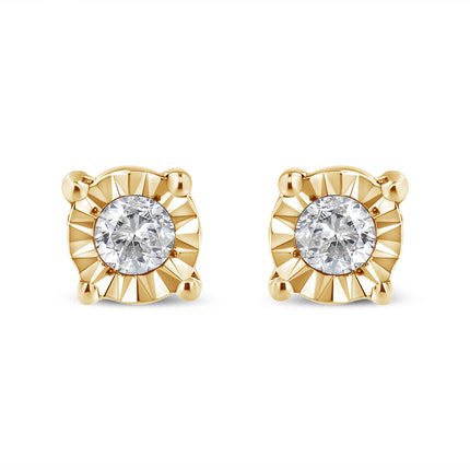 10K Yellow Gold Plated .925 Sterling Silver 1/10 Cttw Round Brilliant-Cut Diamond Miracle-Set Stud Earrings (J-K Color, I3 Clarity)