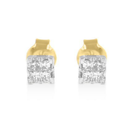 10k Yellow Gold Princess Diamond Quad Stud Earrings (1/4 cttw, J-K Color, I2-I3 Clarity)