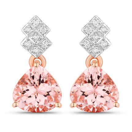 3.31 Carat Genuine Morganite and White Diamond 14K Rose Gold Earrings