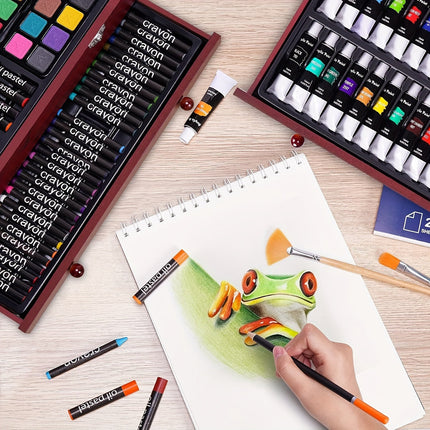 175-Piece Deluxe Art Set – Crayons, Colored Pencils & Acrylic Paints in Wooden Case