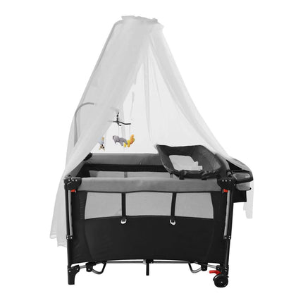 6-in-1 Foldable Baby Crib with Activity Center Diaper Changing Table