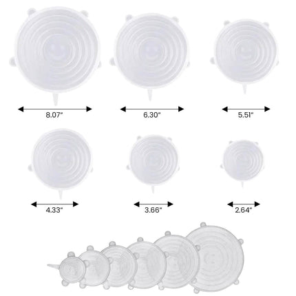 6-Pack: Reusable Silicone Stretch Container Lids Covers for Food Storage - Fit Most Containers