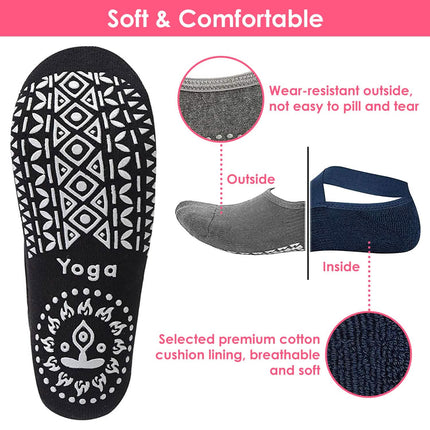 6-Pack: Women Yoga Socks with Straps Non-Slip Grips