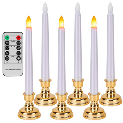 6-Packs: Flameless Taper Candles with 4 Light Modes and Remote Control