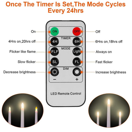 6-Packs: Flameless Taper Candles with 4 Light Modes and Remote Control