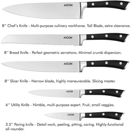 6-Piece: Aicok German Stainless Steel Kitchen Knife Set