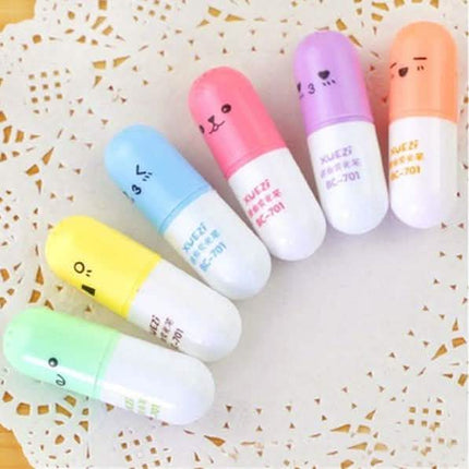 6-Piece: Cute Pill Shape Mini Highlighter Marker