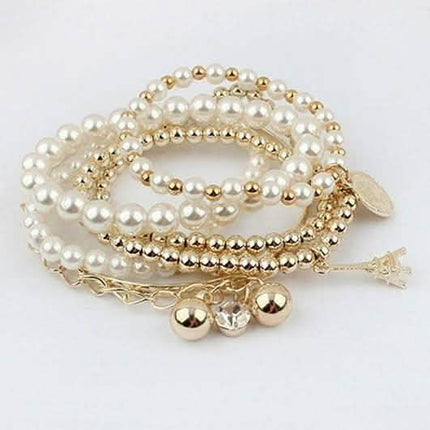 6-Piece: Multi Layer Pearl Bracelet Set