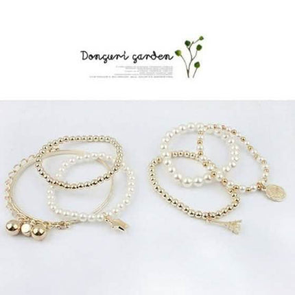 6-Piece: Multi Layer Pearl Bracelet Set
