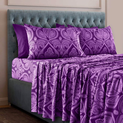 6 Piece Paisley Printed Sheet Set Bed Sheets Deep Pocket Bedding