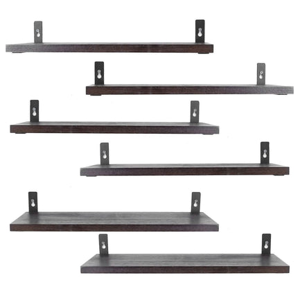 6-Piece Set: Wall Mounted Shelve Wood Storage Metal Bracket Display