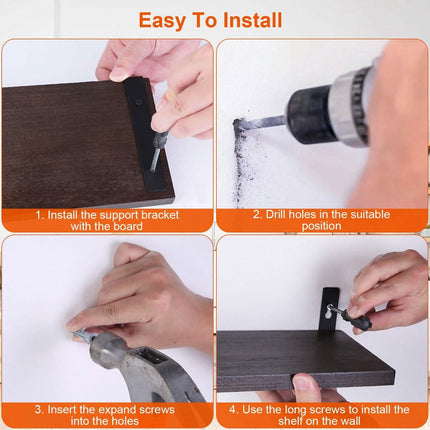 6-Piece Set: Wall Mounted Shelve Wood Storage Metal Bracket Display