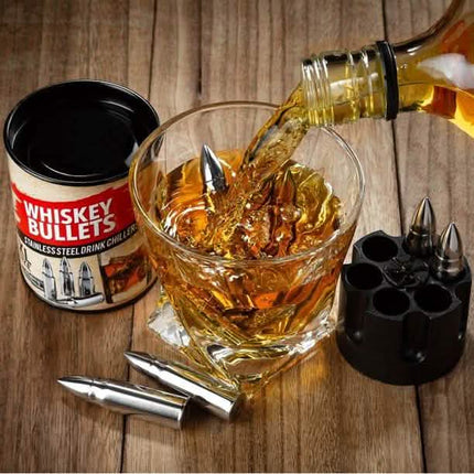 6-Piece Set: Whiskey Bullets Stainless Steel with Base