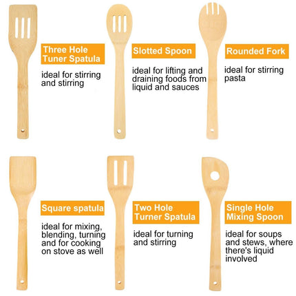 6-Pieces: Cooking Utensil Bamboo Wooden Spoons