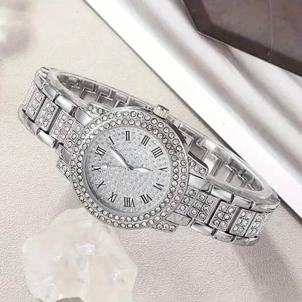 6-Pieces: Elegant Women's Jewelry Set with Quartz Roman Numerals Watch