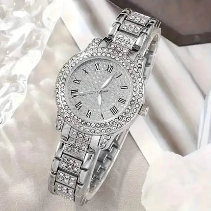 6-Pieces: Elegant Women's Jewelry Set with Quartz Roman Numerals Watch
