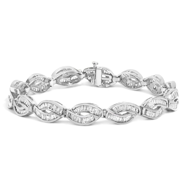2 Ct Baguette Diamond Link Bracelet 14K White Gold | Vintage Channel Set 7.25