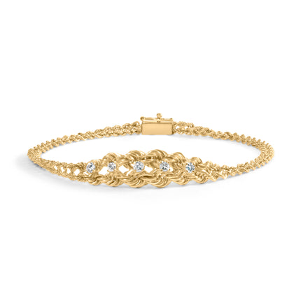 10K Yellow Gold 1/4 Cttw Round-Cut Diamond Basket Weave Rope Chain Style 7" Bracelet (H-I Color, I1-I2 Clarity)