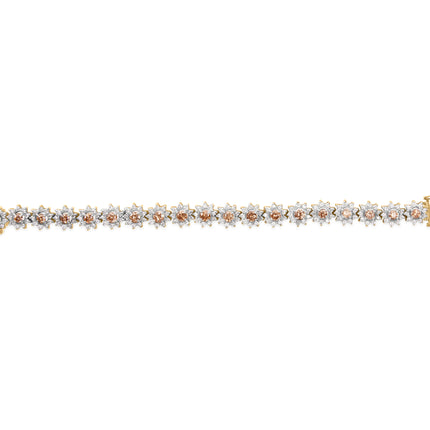 14K Yellow Gold 8.00 Cttw Champagne Diamond Floral Cluster Halo Link Bracelet (H-I Color, I1-I2 Clarity)