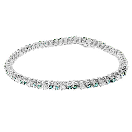 14K White Gold 4 5/8 Cttw Alternating White and Blue Diamond Martini Set Tennis Bracelet (H-I Color, I1-I2 Clarity) - 7" Inches