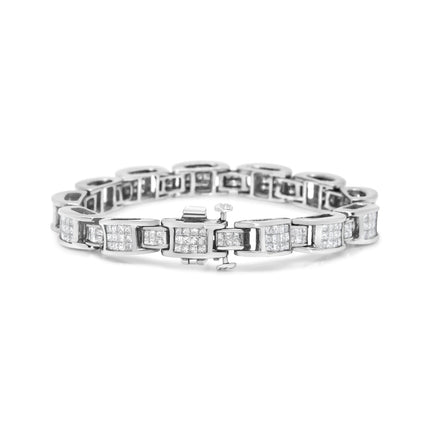 14K White Gold 5.0 Cttw Princess Cut Diamond Invisible Set Alternating Size D Shaped Links Tennis Bracelet (H-I Color, SI2-I1 Clarity) - 7â€