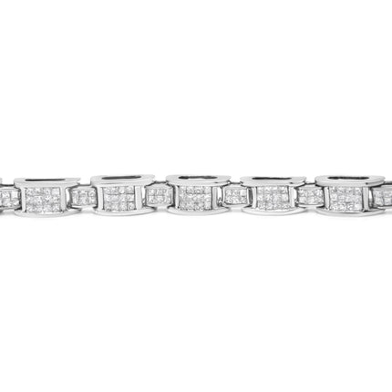 14K White Gold 5.0 Cttw Princess Cut Diamond Invisible Set Alternating Size D Shaped Links Tennis Bracelet (H-I Color, SI2-I1 Clarity) - 7â€