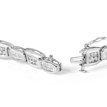 14K White Gold 2-1/2 Cttw Round-Brilliant & Baguette Cut Diamond 7" Alternating Flared Links Tennis Bracelet (H-I Color, SI1-SI2 Clarity)