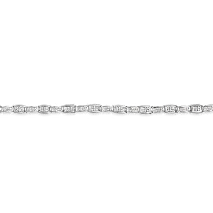 14K White Gold 2-1/2 Cttw Round-Brilliant & Baguette Cut Diamond 7" Alternating Flared Links Tennis Bracelet (H-I Color, SI1-SI2 Clarity)