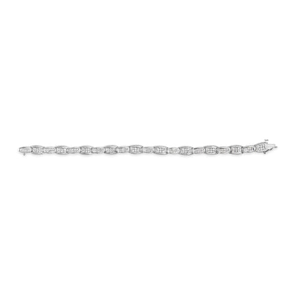 14K White Gold 2-1/2 Cttw Round-Brilliant & Baguette Cut Diamond 7" Alternating Flared Links Tennis Bracelet (H-I Color, SI1-SI2 Clarity)
