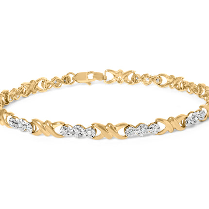 10k Yellow Gold 1/3 Cttw Diamond 3 Stone and X-Link Bracelet (I-J Color, I1-I2 Clarity) - 7.50" Inches