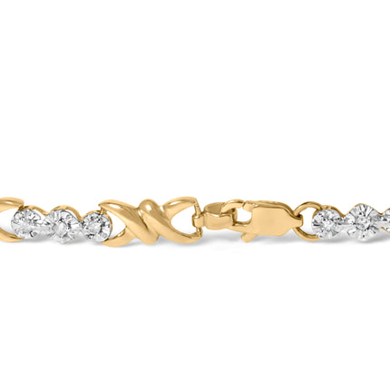 10k Yellow Gold 1/3 Cttw Diamond 3 Stone and X-Link Bracelet (I-J Color, I1-I2 Clarity) - 7.50" Inches