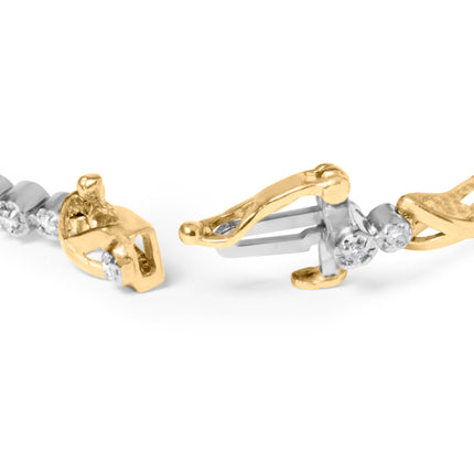 10K Two-Tone Gold 1/2 Cttw Diamond Alternating 3 Stone and X-Link 7" Bracelet (I-J Color, I2-I3 Clarity)