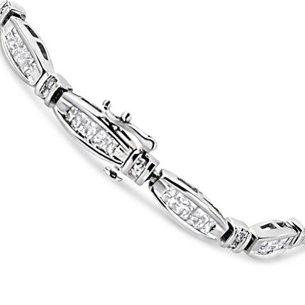14K White Gold 2.0 Cttw Princess and Round Diamond Bar and Link Bracelet (I-J Color, I1-I2 Clarity) - 7.25" Inches