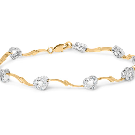 10k Two-Tone Gold 1/3 Cttw Diamond Pave Set Heart S-Link 7.25" Bracelet (I-J Color, I2-I3 Clarity)