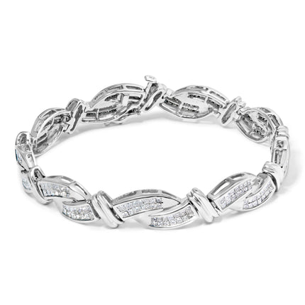 14K White Gold 4.0 Cttw Invisble Set Princess-Cut Diamond Wave Style Link Bracelet (H-I Color, SI2-I1 Clarity) - 7"
