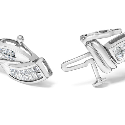 14K White Gold 4.0 Cttw Invisble Set Princess-Cut Diamond Wave Style Link Bracelet (H-I Color, SI2-I1 Clarity) - 7"