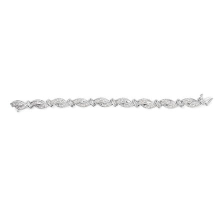 14K White Gold 4.0 Cttw Invisble Set Princess-Cut Diamond Wave Style Link Bracelet (H-I Color, SI2-I1 Clarity) - 7"