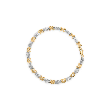 10K Two-Tone Gold 1.00 Cttw Diamond X-Link Link Bracelet