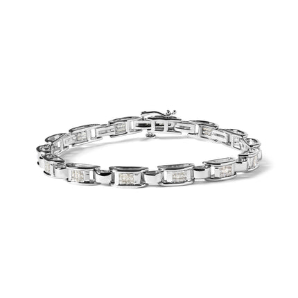 14K White Gold 1.00 Cttw Princess-Cut Diamond Link Bracelet (I-J Color, I1-I2 Clarity) - Size 7.25
