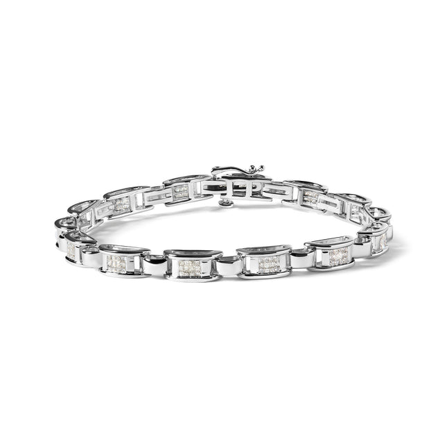 14K White Gold 1.00 Cttw Princess-Cut Diamond Link Bracelet (I-J Color, I1-I2 Clarity) - Size 7.25