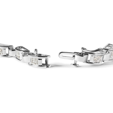 14K White Gold 1.00 Cttw Princess-Cut Diamond Link Bracelet (I-J Color, I1-I2 Clarity) - Size 7.25