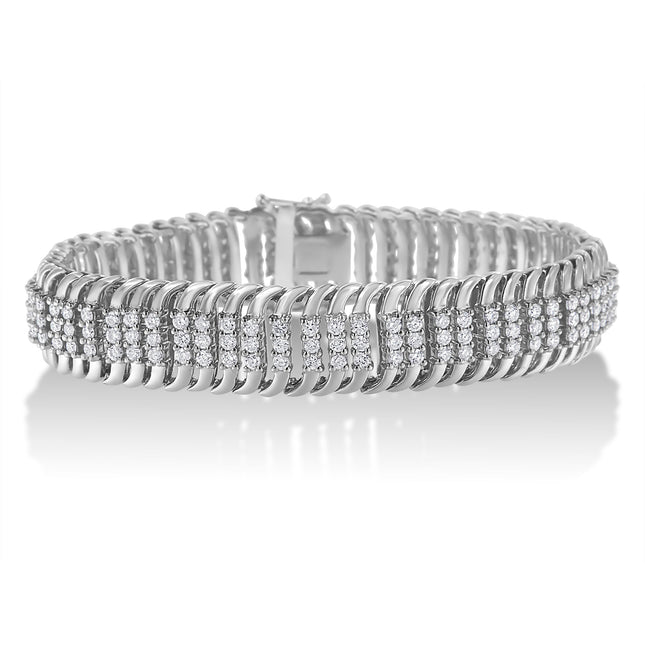 14K White Gold 5.0 Cttw Round Brilliant Cut Diamond 7" S Wave Serpentine Tennis Bracelet (H-I Color, I1-I2 Clarity)