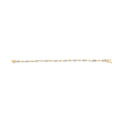 10K White and Yellow Gold 1.00 Cttw Diamond Oval Shaped Cluster Link  Bracelet (I-J Color, SI2-I1 Clarity) - 7" Inches