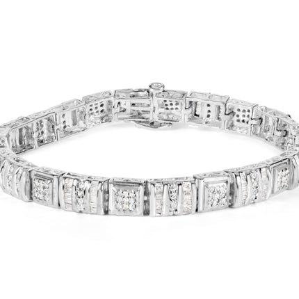 10K White Gold Round and Baguette Cut Diamond Bracelet (2.00 cttw, H-I Color, I2-I3 Clarity)